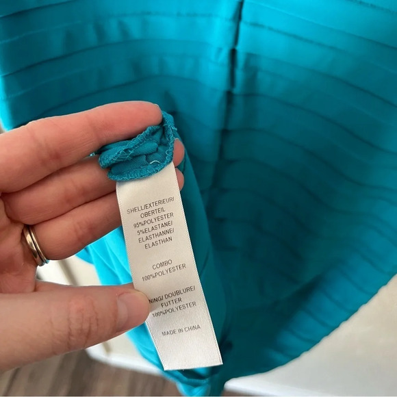 ADRIANNA Papell Stretchy Ribbed Square Neck Sheath Dress in Turquoise 10 - Picture 8 of 9